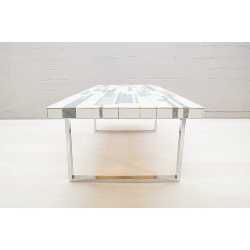 Vintage German coffee table in mosaic and chrome