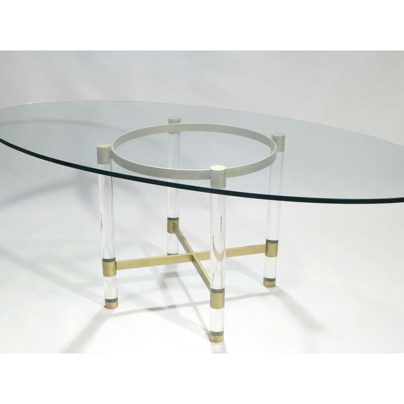 Vintage dining table in perspex and brass by Sandro Petti for Metalarte