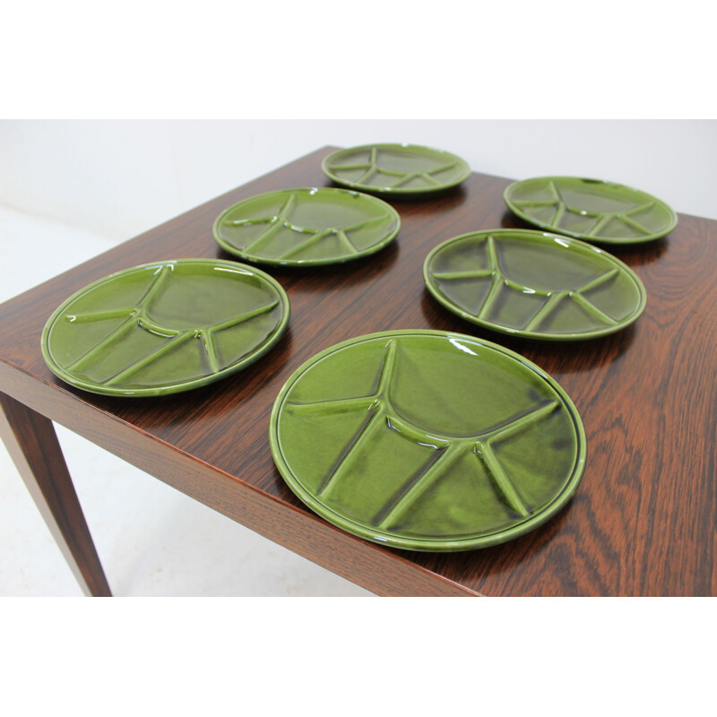 Set of 6 vintage French fondue plates by Gien Pottery