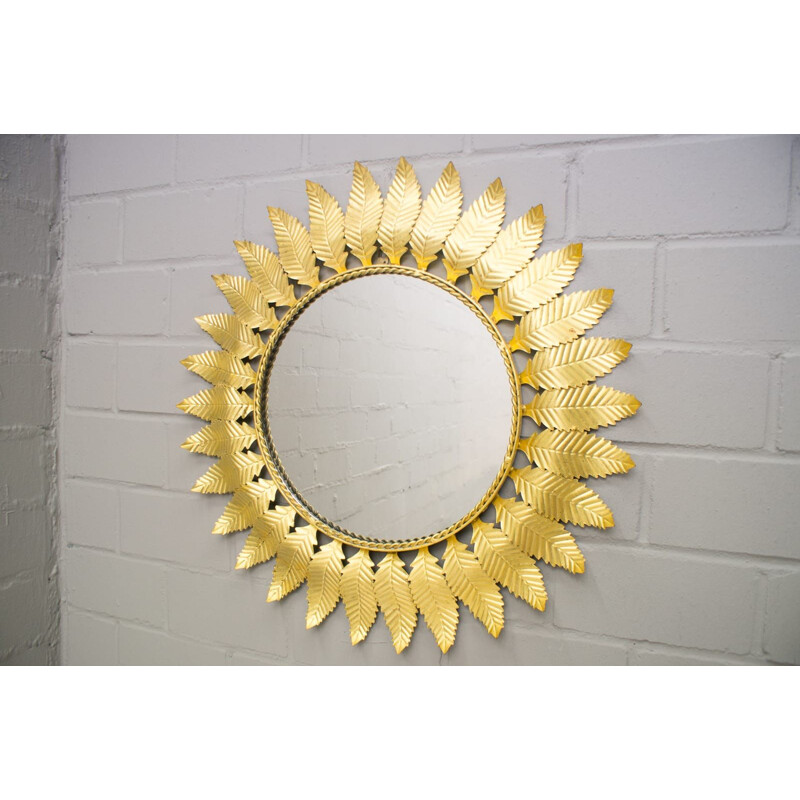 Vintage Mirror in Sunburst Leaf in brass