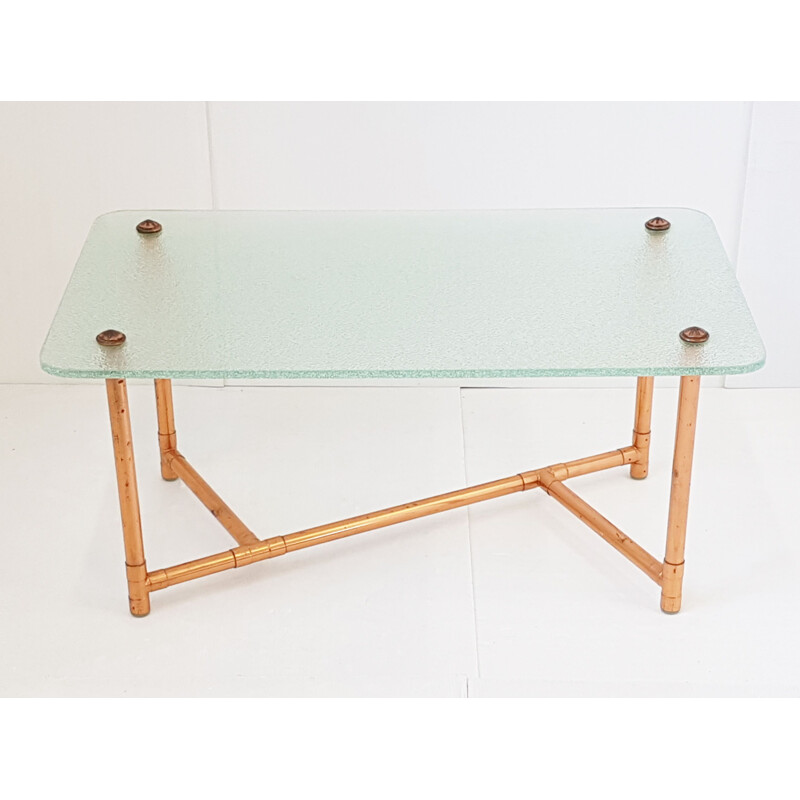 Vintage coffee table in brass and glass 1950