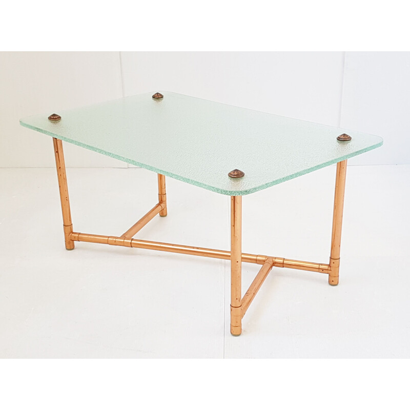 Vintage coffee table in brass and glass 1950