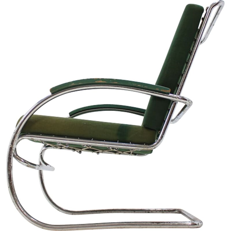 Vintage armchair in green chrome by Anton Lorenz for Thonet, 1930
