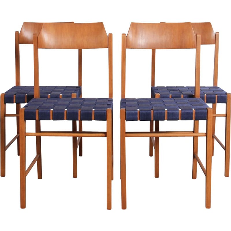 Set of 4 vintage blue Polish chairs by Irena Zmudzinska
