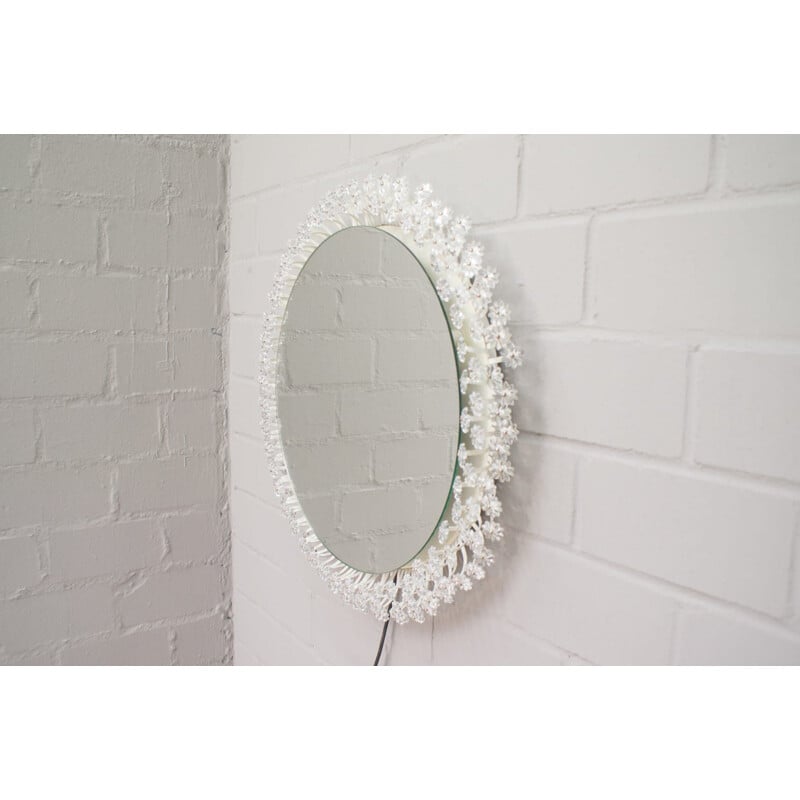 Round Illuminated Wall Mirror with Glass Flowers by Emil Stejnar for Rupert Nikoll