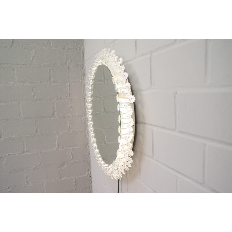 Round Illuminated Wall Mirror with Glass Flowers by Emil Stejnar for Rupert Nikoll