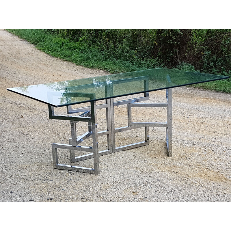 Vintage dining table in steel and glass 1970