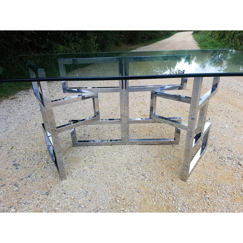 Vintage dining table in steel and glass 1970