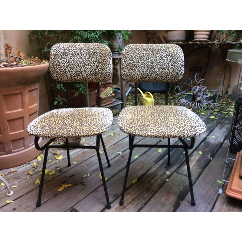 Pair of vintage italian chairs in fabric and metal 1950