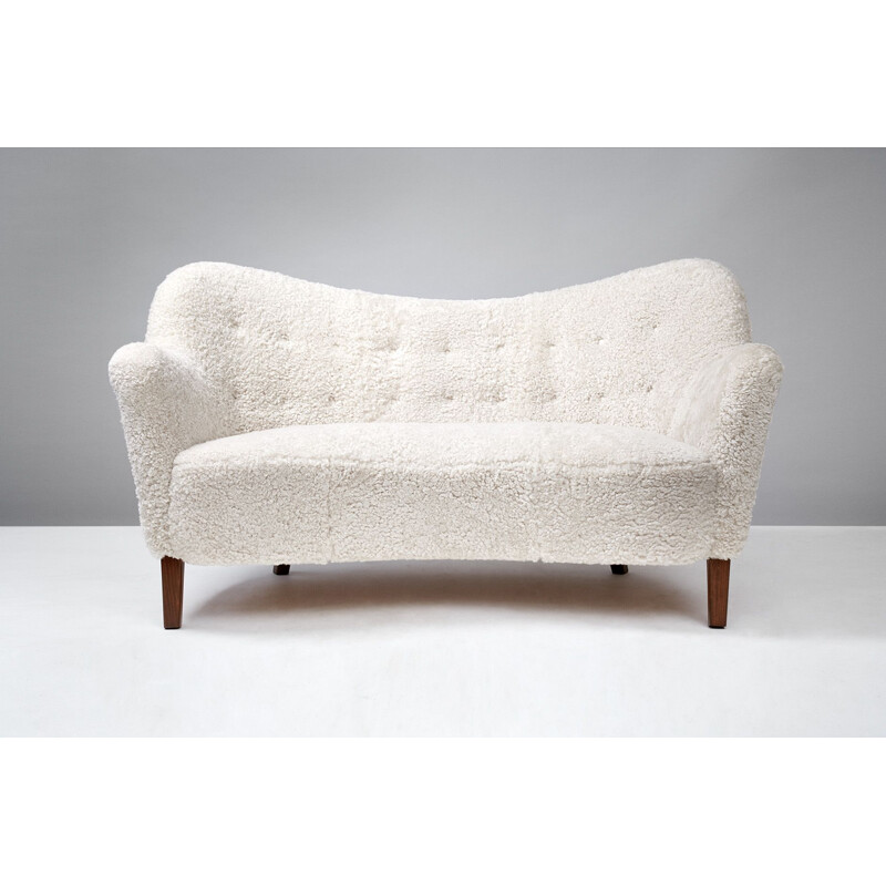 Vintage sofa model 185 in sheepskin by Slagelse Mobler