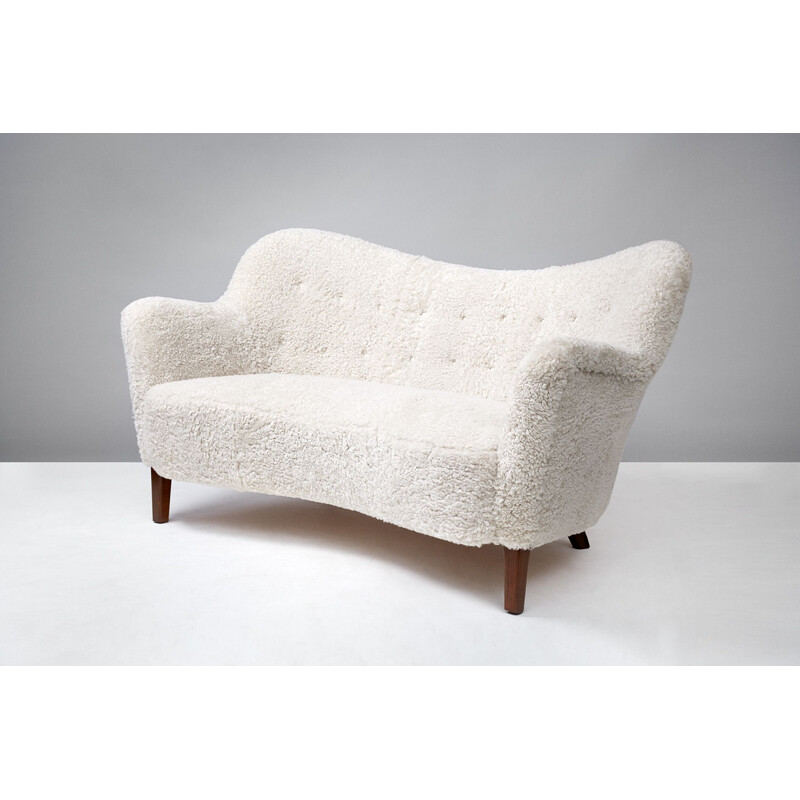 Vintage sofa model 185 in sheepskin by Slagelse Mobler
