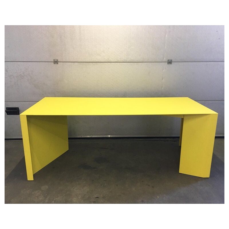 Vintage yellow metal coffee Z-table by Claire Bataille and Paul Ibens for Bulo