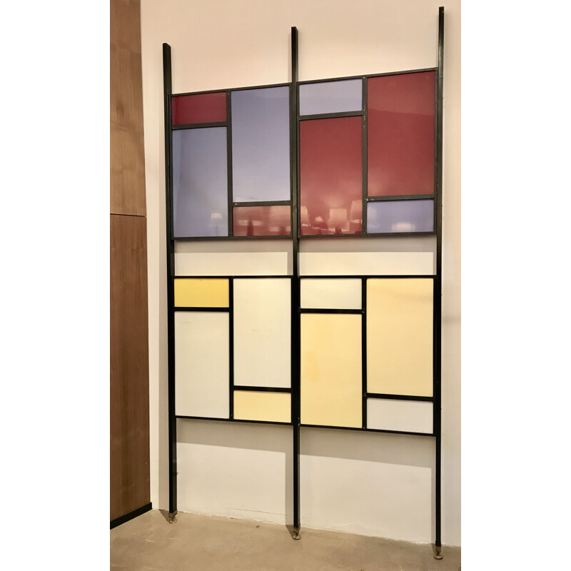 Vintage italian colourful room divider in metal and plexiglas 1960