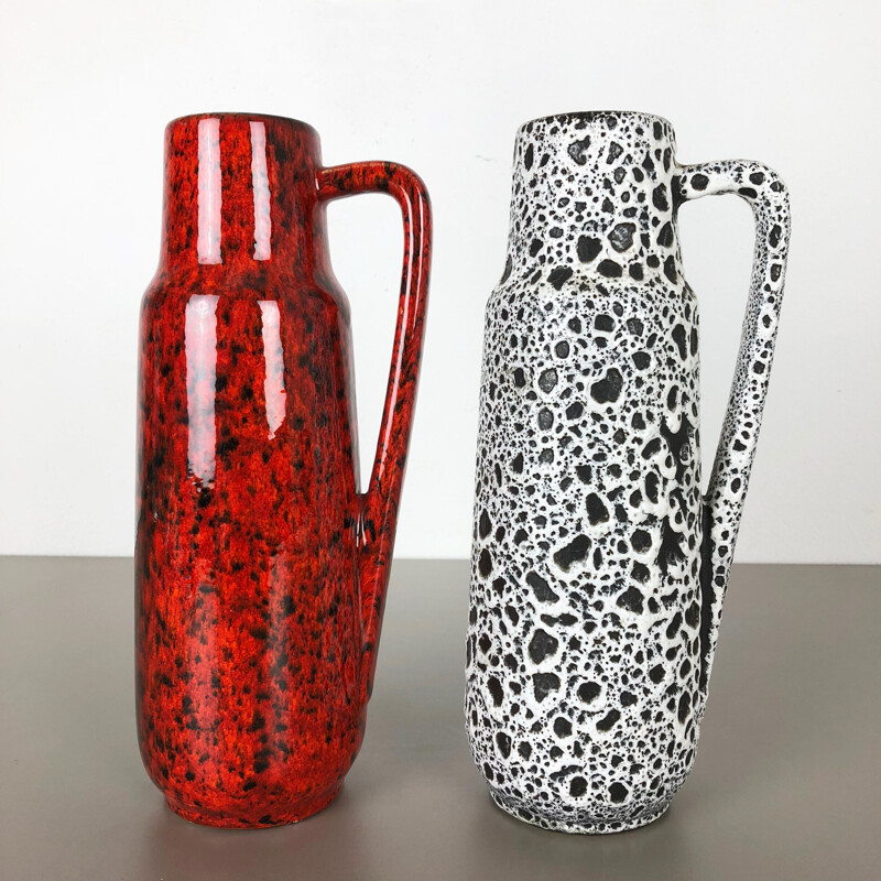 Two Vintage Fat Lava Glazed Vases by Scheurich Germany 1970s