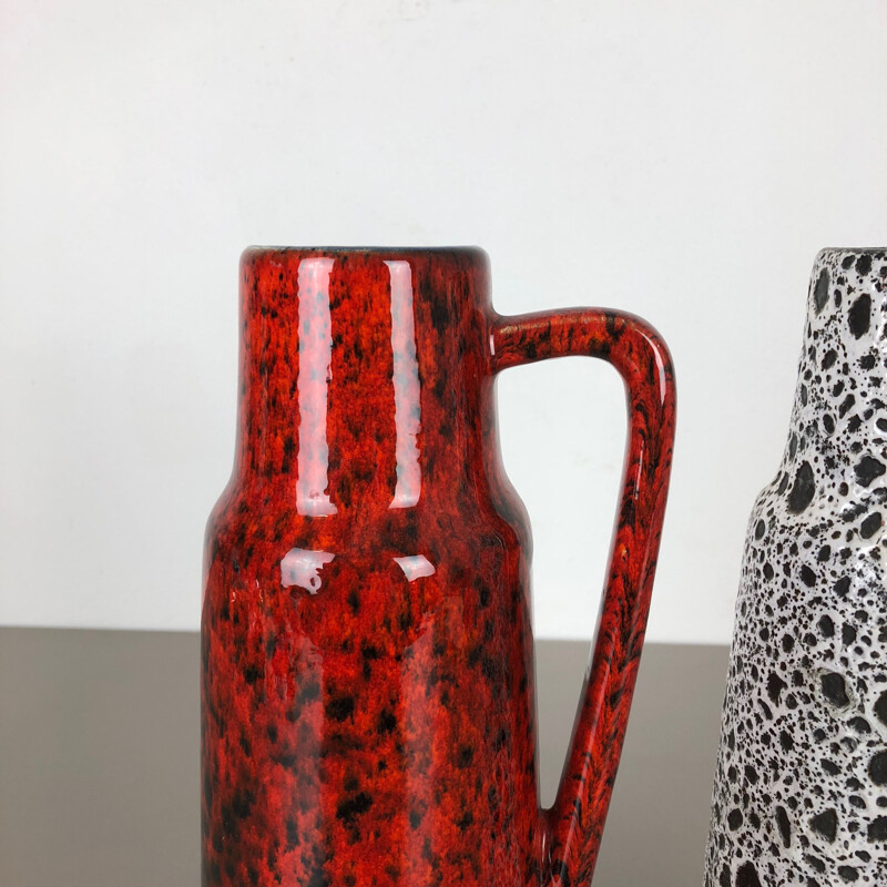 Two Vintage Fat Lava Glazed Vases by Scheurich Germany 1970s