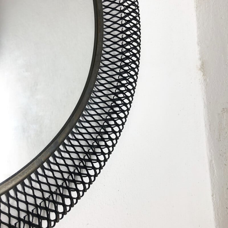Vintage French round mirror in metal