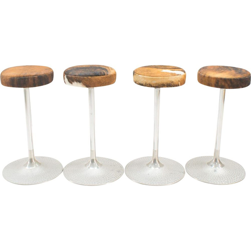 Set of 4 vintage space age barstools in aluminium and leather 1960