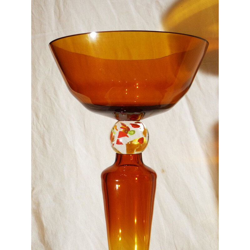 Vintage high cup in thick tinted orange glass 1980