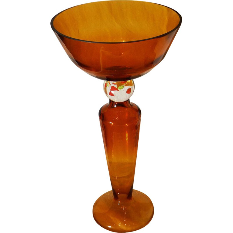 Vintage high cup in thick tinted orange glass 1980