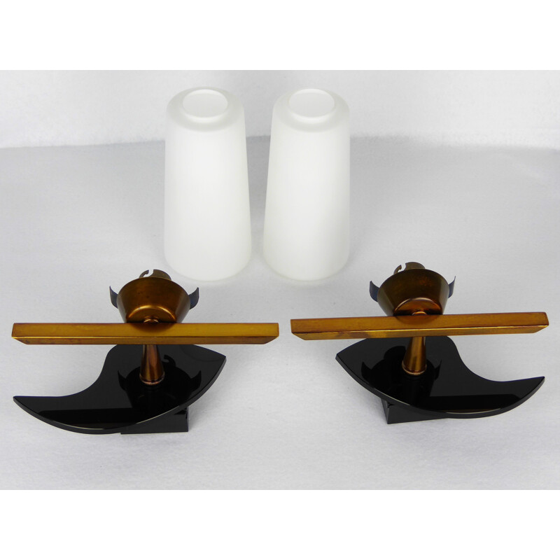 Pair of vintage bronze wall lights by Maison Arlus