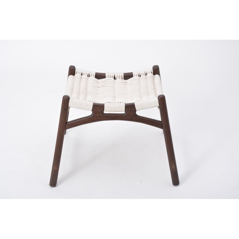 Vintage white wooden stool with woven seat by Martin GODSK