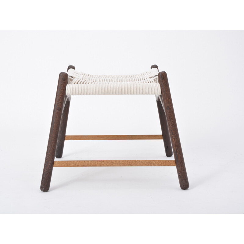 Vintage white wooden stool with woven seat by Martin GODSK