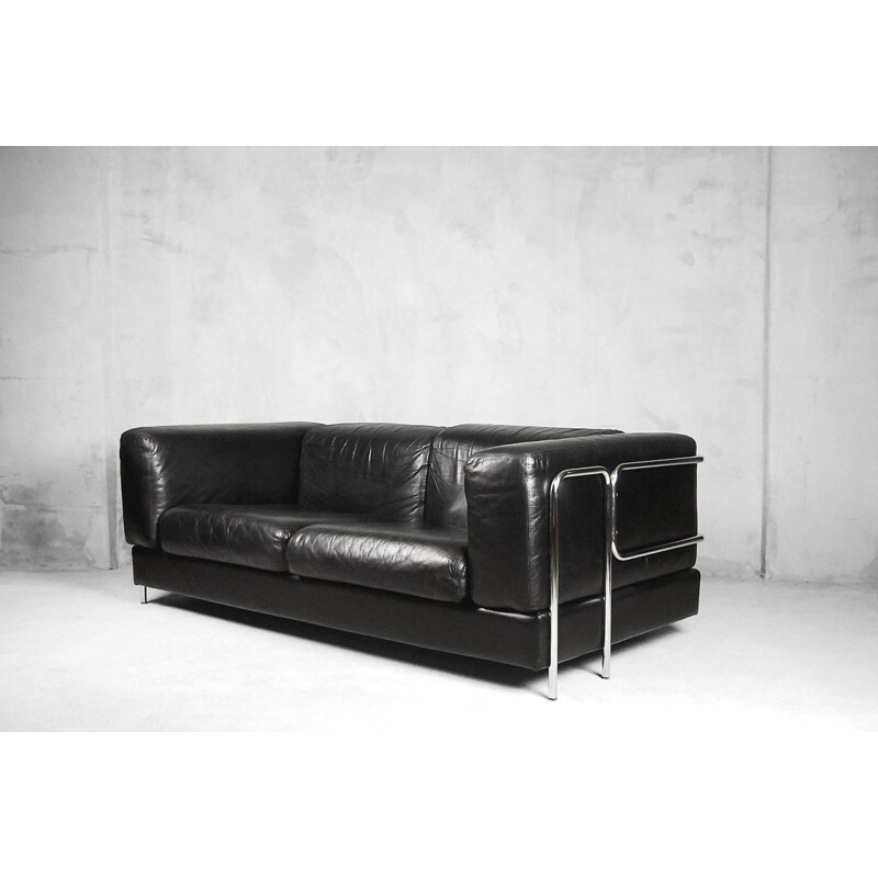 Vintage 2-seater sofa in leather by Pethrus Lindlöf for Lindlöfs Möbler