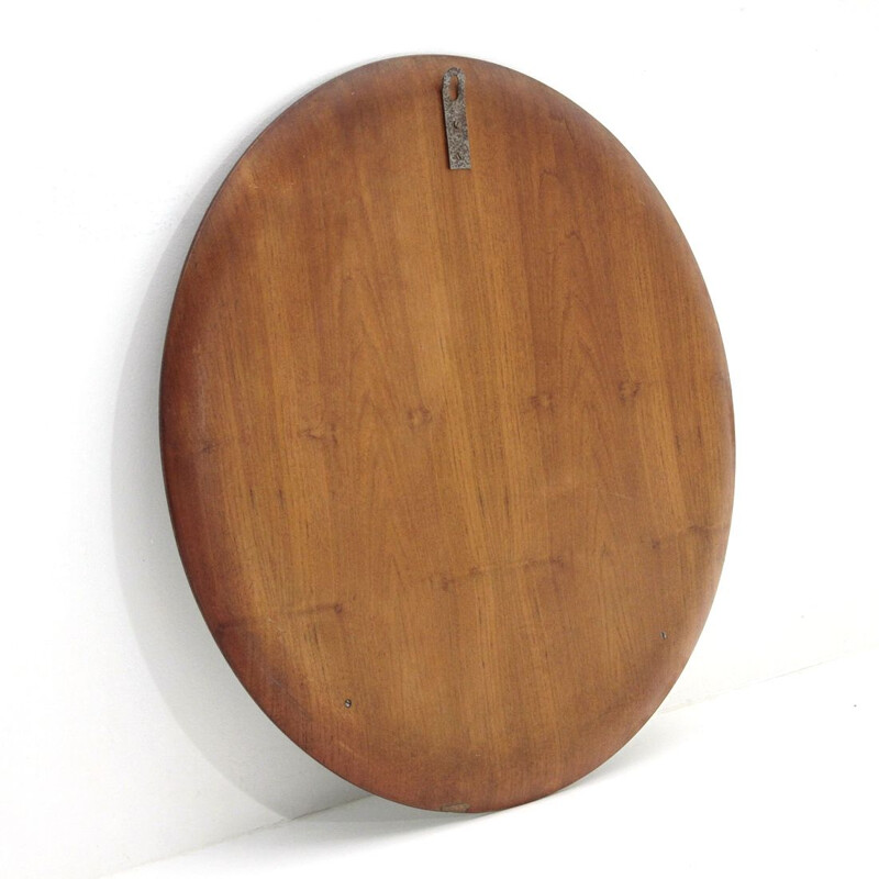 Vintage Italian round curved plywood mirror