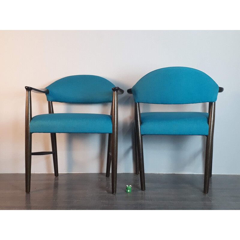Pair of vintage chairs for Slagelse Mobelvaerk in blue fabric and beechwood 1950