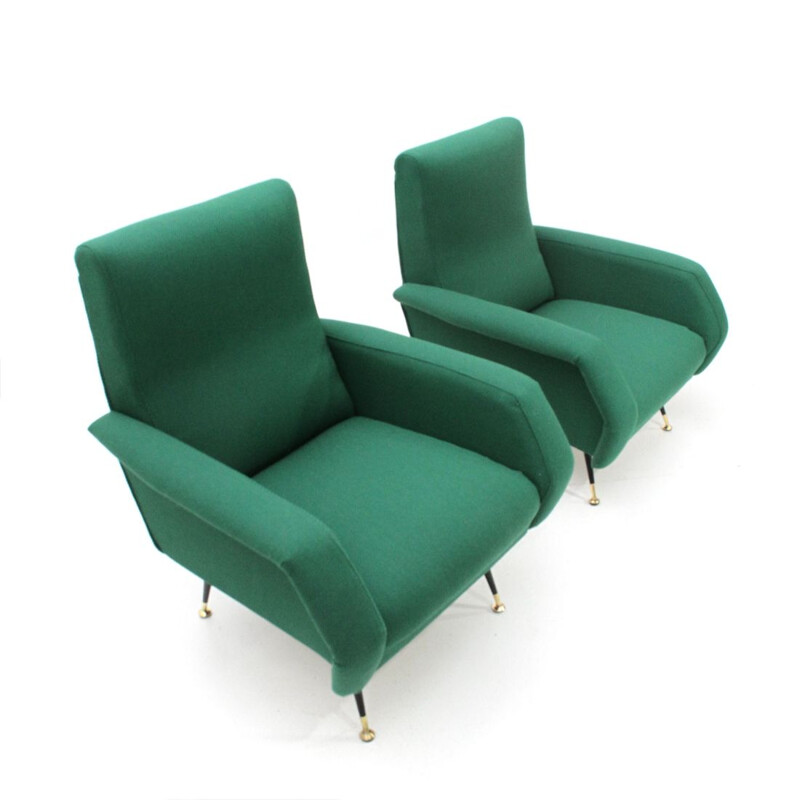 Pair of green armchairs by Gigi Radice for Minotti