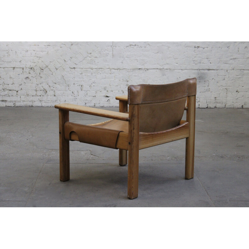 Vintage Natura armchair by Karin Mobring in brown leather and wood 1970