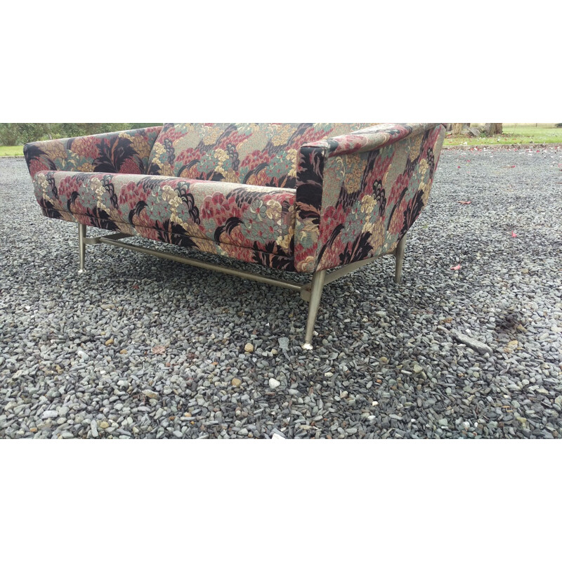 Vintage french sofa by Besnard in multicolor floral fabric 1950