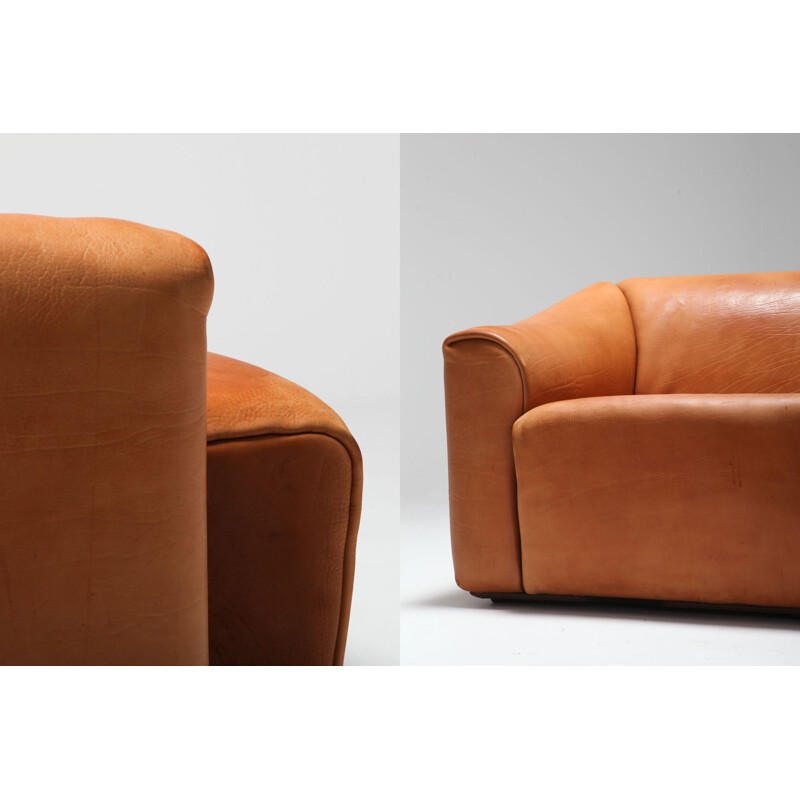 Vintage 2-seater sofa in cognac Leather De Sede DS 47 - 1970s