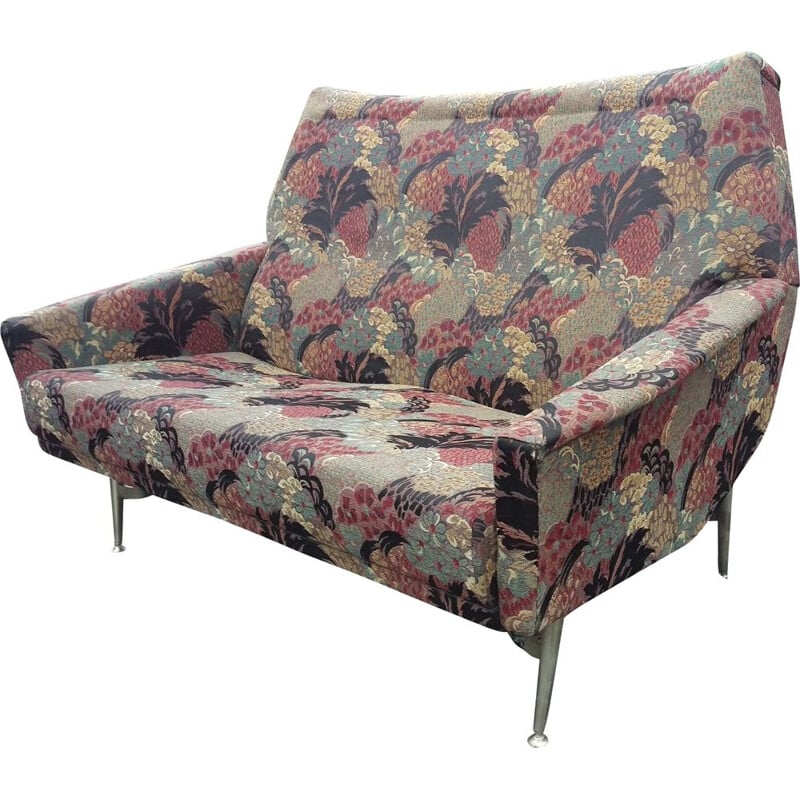 Vintage french sofa by Besnard in multicolor floral fabric 1950