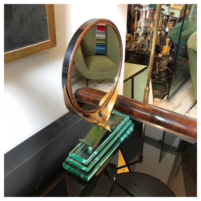 Vintage italian mirror in copper and green,1940