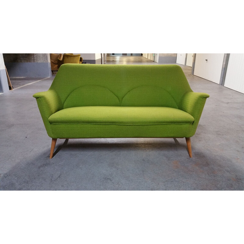 Cocktail sofa in teak and green fabric