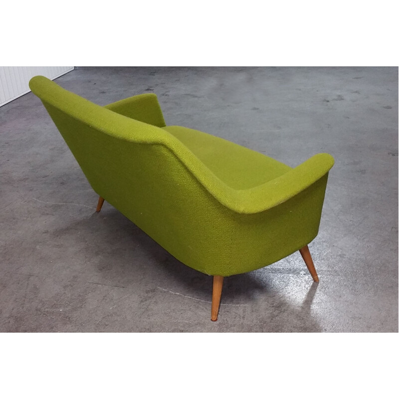 Cocktail sofa in teak and green fabric