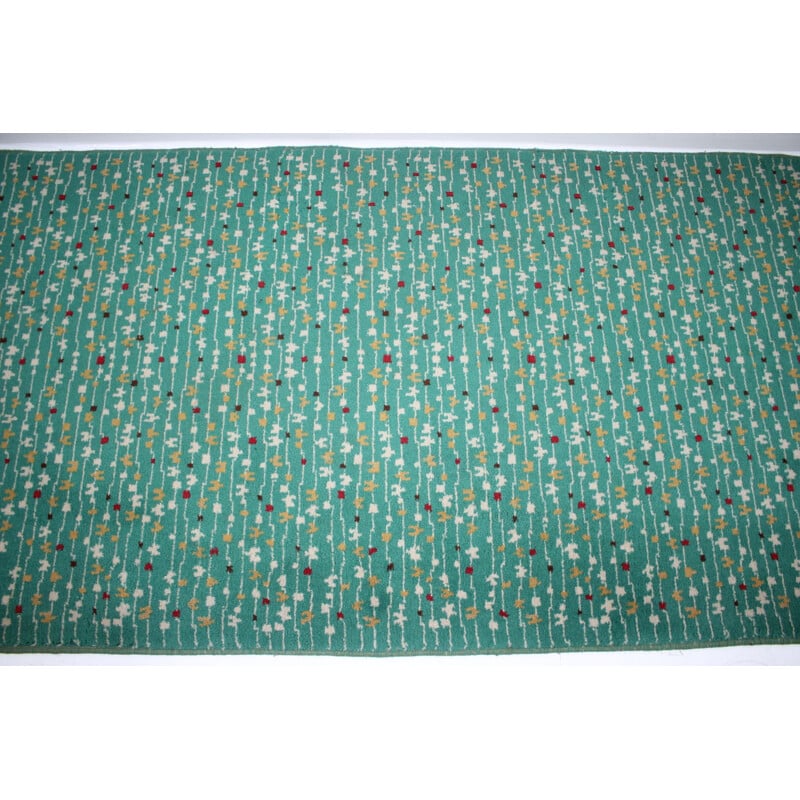 Vintage organic carpet in green fabric 1960