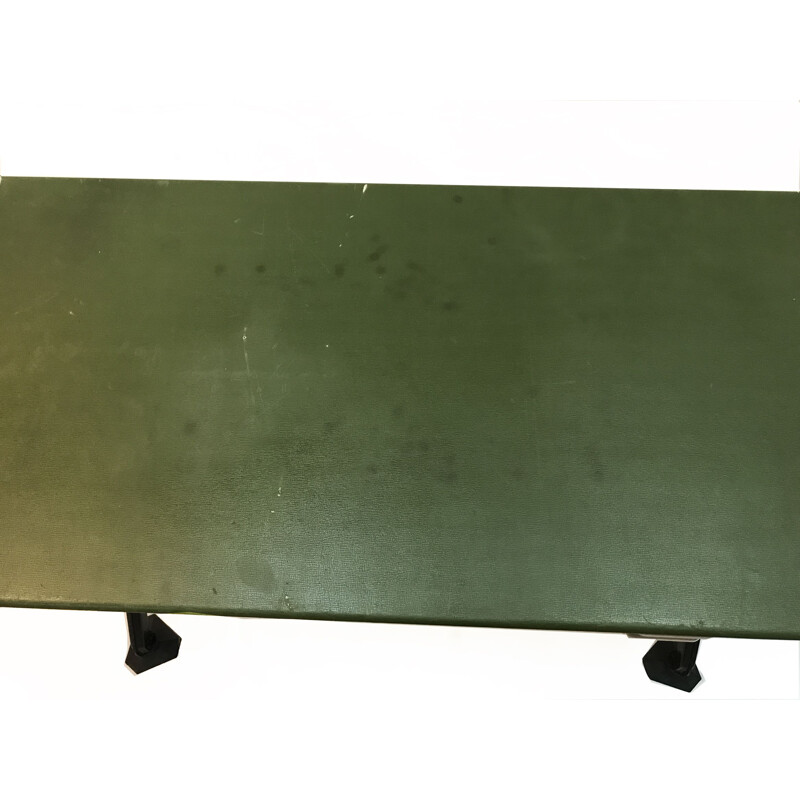 Vintage green desk for Olivetti in metal and vinyl 1960