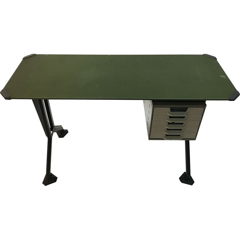 Vintage green desk for Olivetti in metal and vinyl 1960