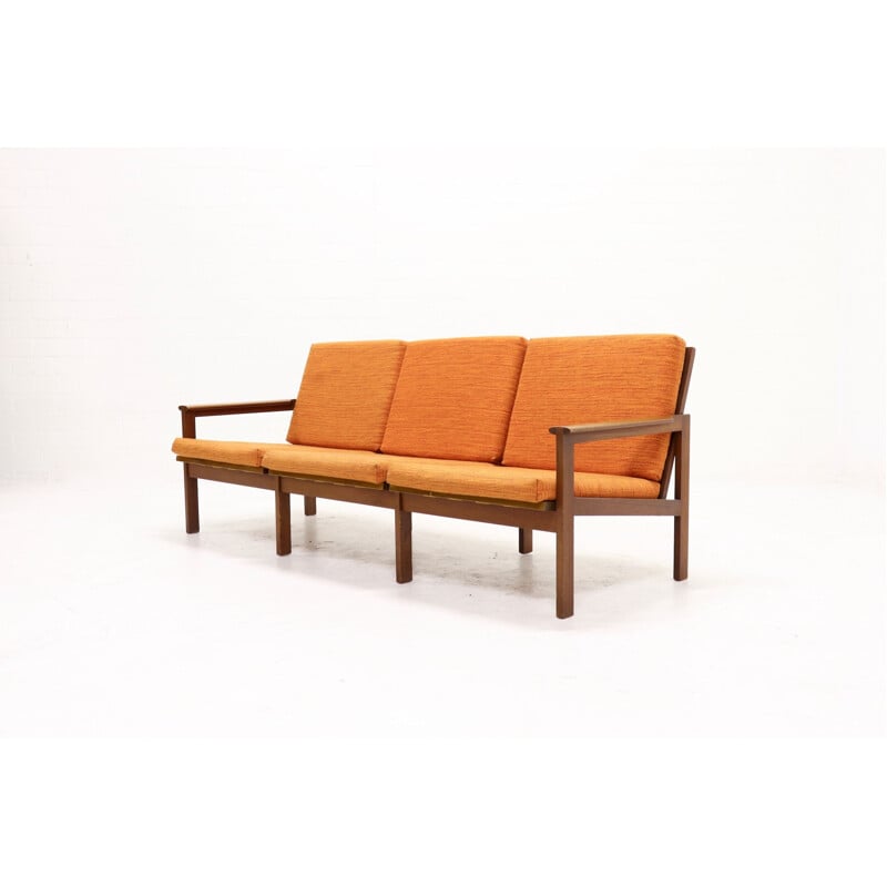 Vintage sofa Capella for Eilersen in orange fabric and teak 1960