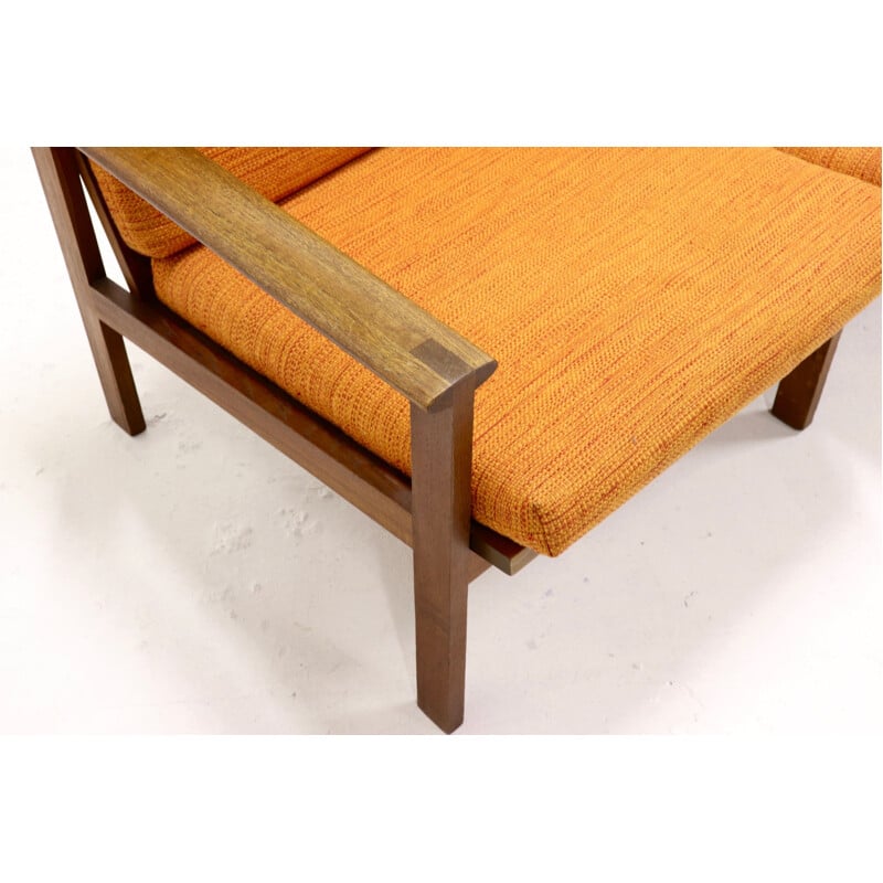 Vintage sofa Capella for Eilersen in orange fabric and teak 1960