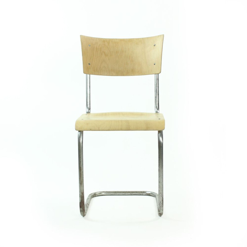 Vintage Chair Tubular With Molded Plywood, Mart Stam Design For Thonet, Czechoslovakia 1950s