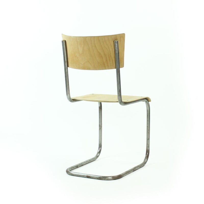 Vintage Chair Tubular With Molded Plywood, Mart Stam Design For Thonet, Czechoslovakia 1950s
