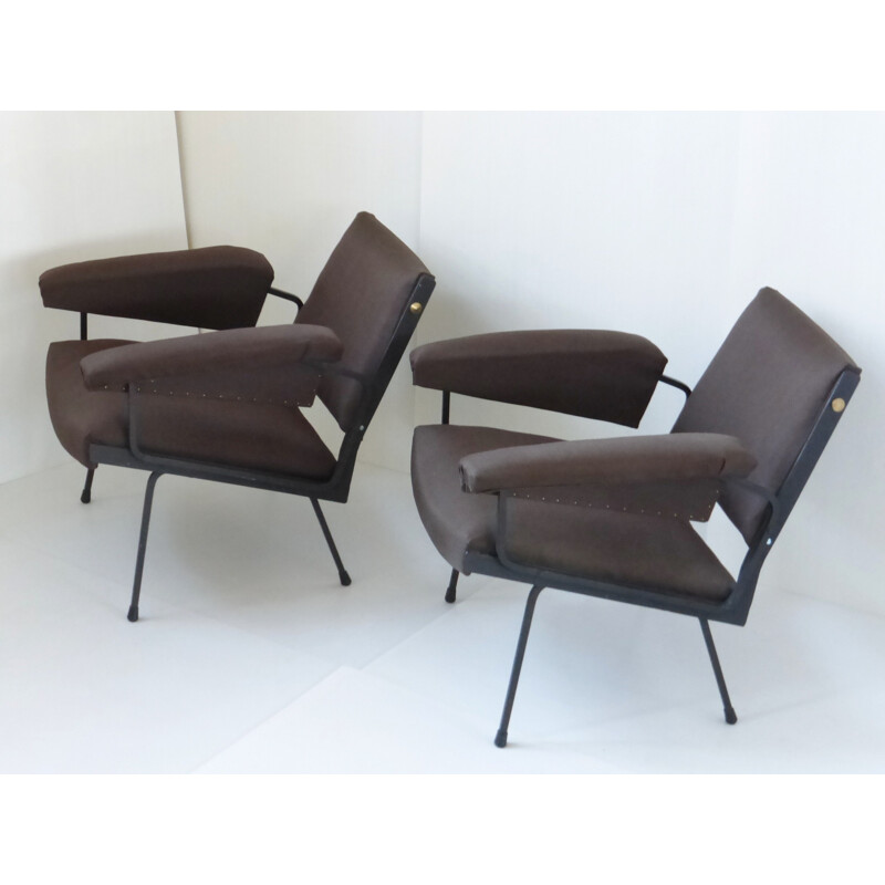 Pair of armchairs in jersey and metal - 1950s