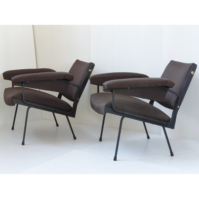 Pair of armchairs in jersey and metal - 1950s