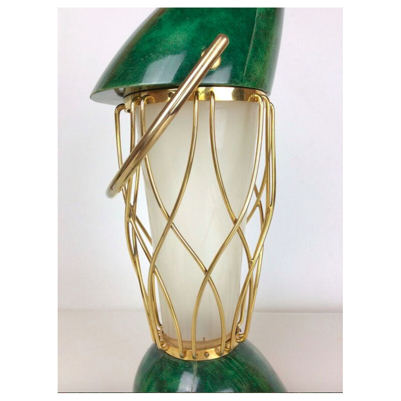 Vintage green lamp by Aldo Tura in wood and brass 1960