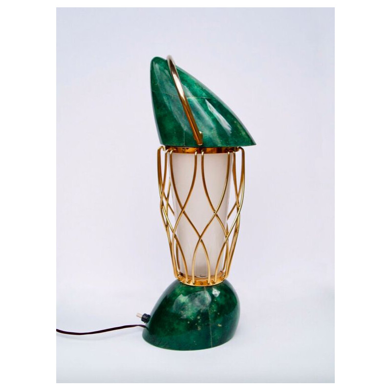 Vintage green lamp by Aldo Tura in wood and brass 1960