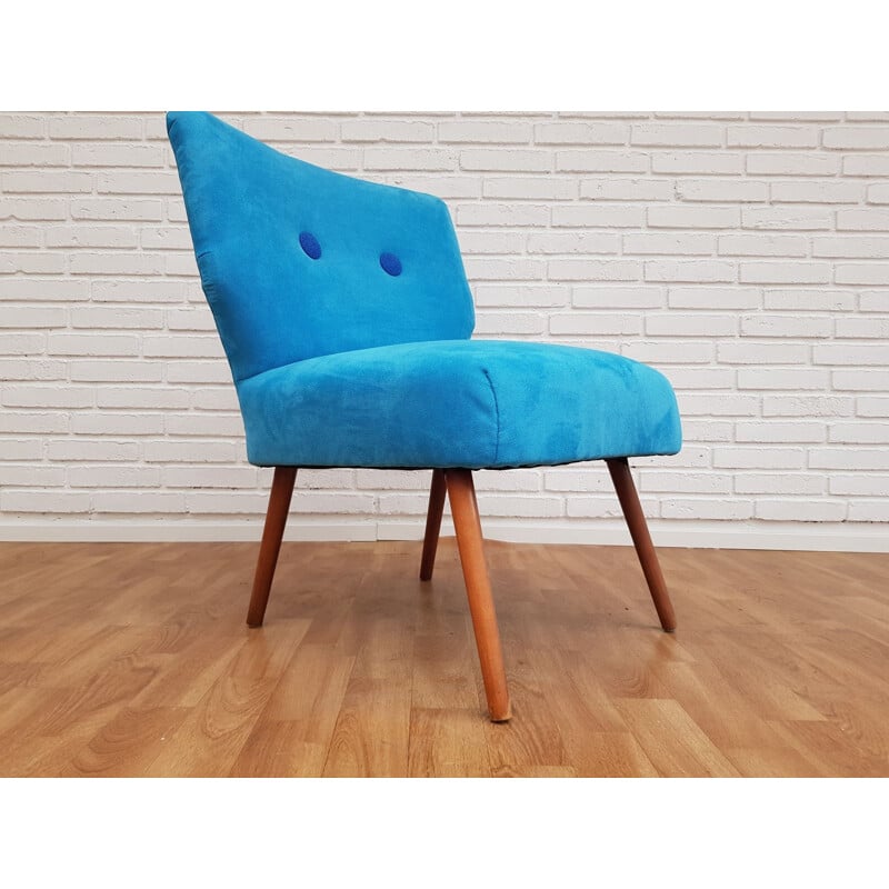 Vintage armchair in blue fabric and beech wood 1970s
