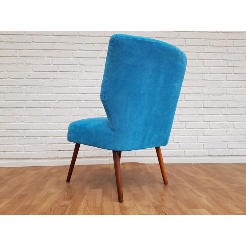 Vintage armchair in blue fabric and beech wood 1970s